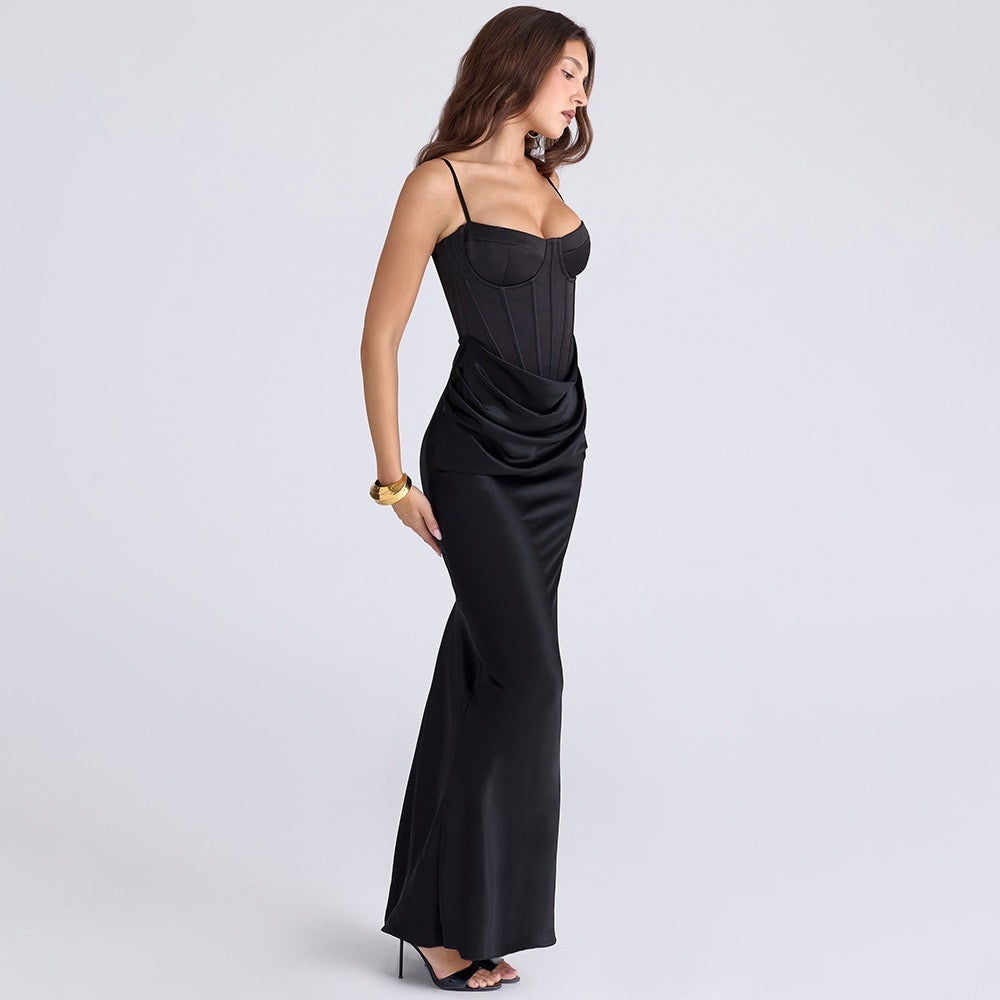 Satin maxi dress with corset design - Joel