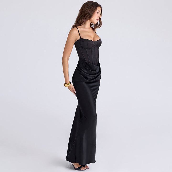 Satin maxi dress with corset design - Joel