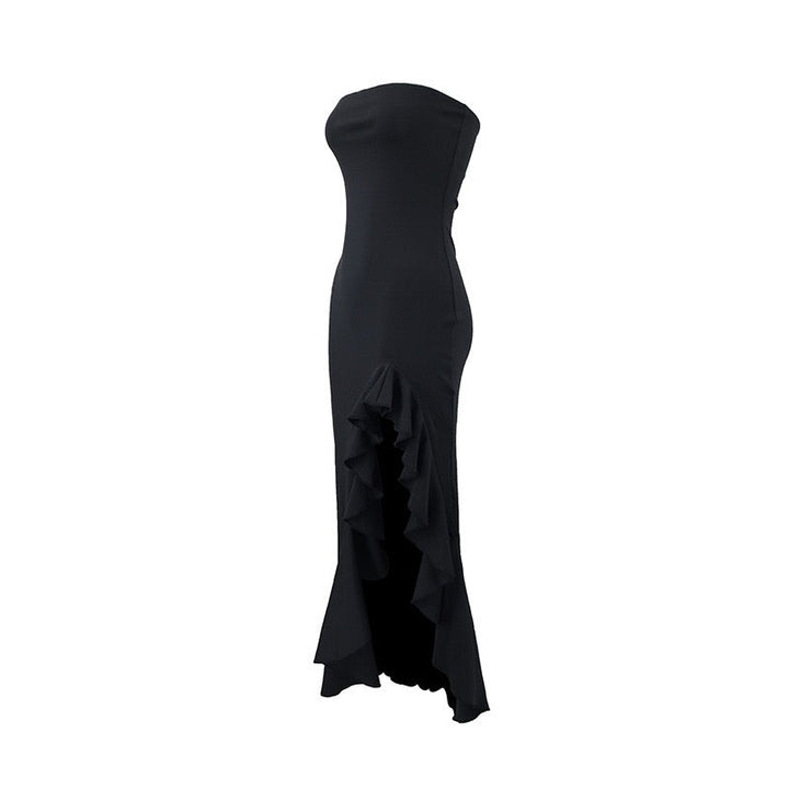 Strapless ruffled maxi dress with a slit design – Rona