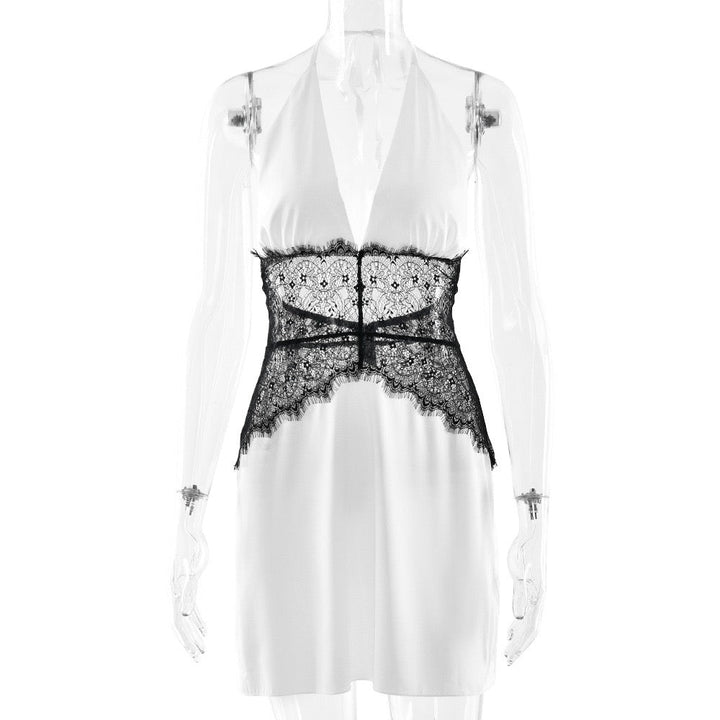 Mini satin dress with lace design - Laor