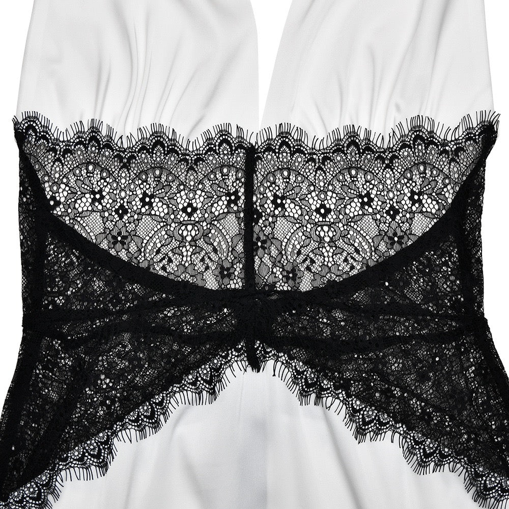 Mini satin dress with lace design - Laor