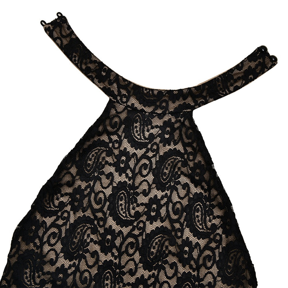 Long opaque lace jumpsuit with a halter neckline and open-back design - Sial