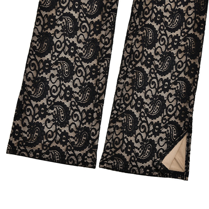 Long opaque lace jumpsuit with a halter neckline and open-back design - Sial