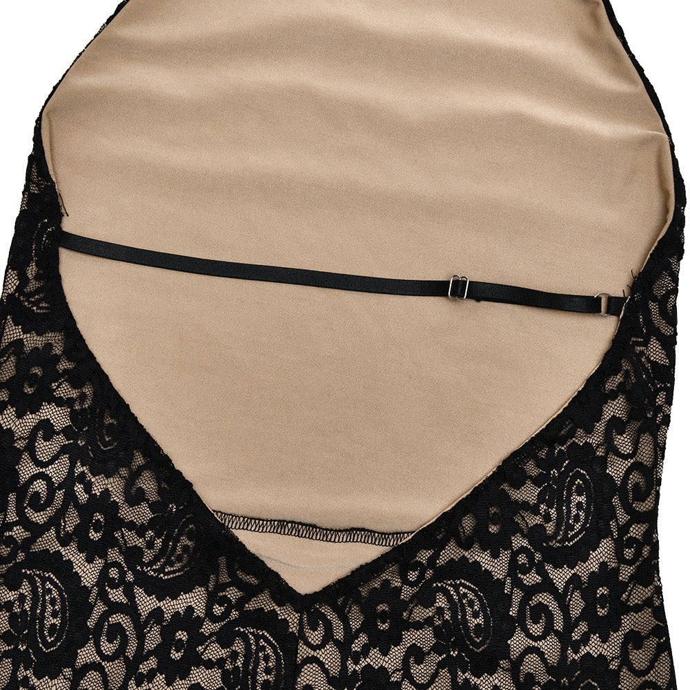 Long opaque lace jumpsuit with a halter neckline and open-back design - Sial