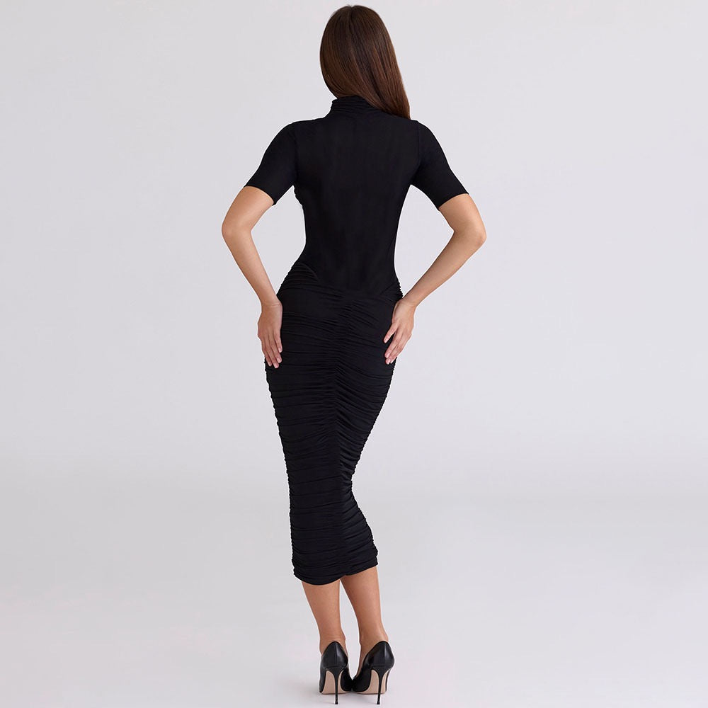 Midi turtleneck dress with mesh and corset design - Sean