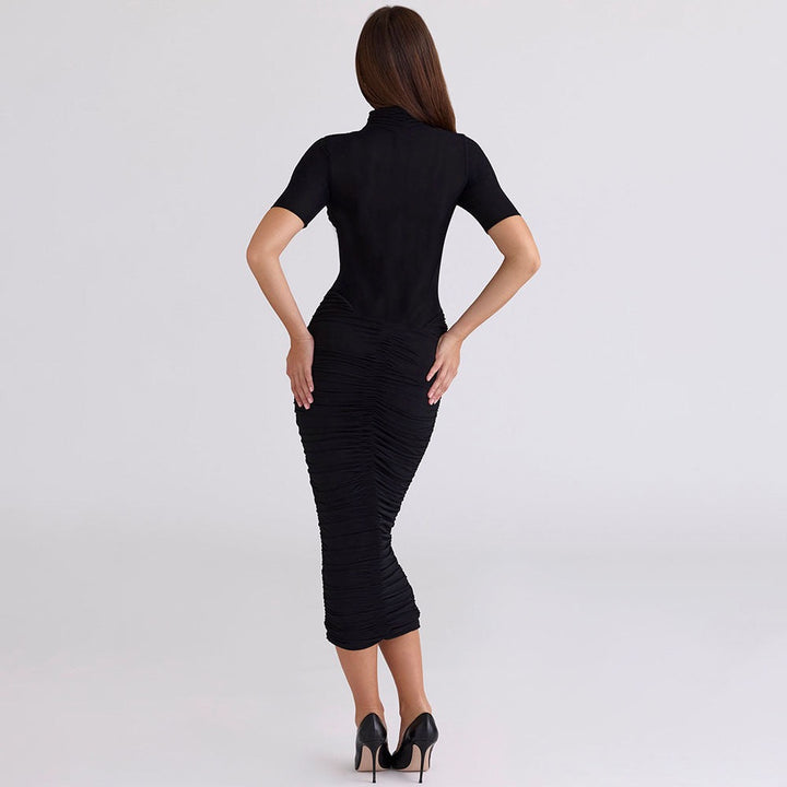 Midi turtleneck dress with mesh and corset design - Sean