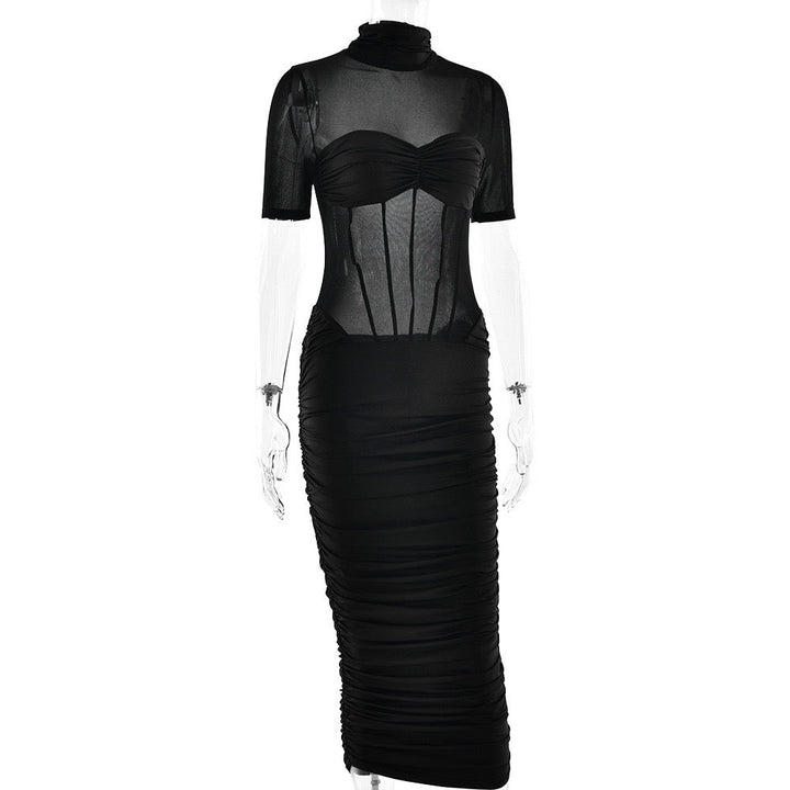 Midi turtleneck dress with mesh and corset design - Sean