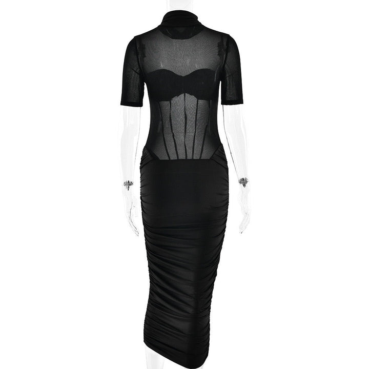 Midi turtleneck dress with mesh and corset design - Sean