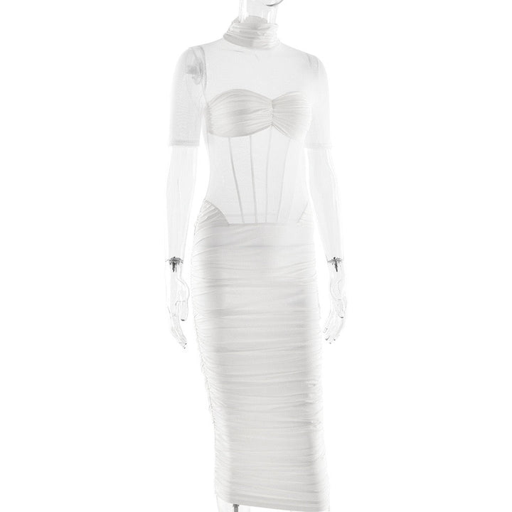 Midi turtleneck dress with mesh and corset design - Sean