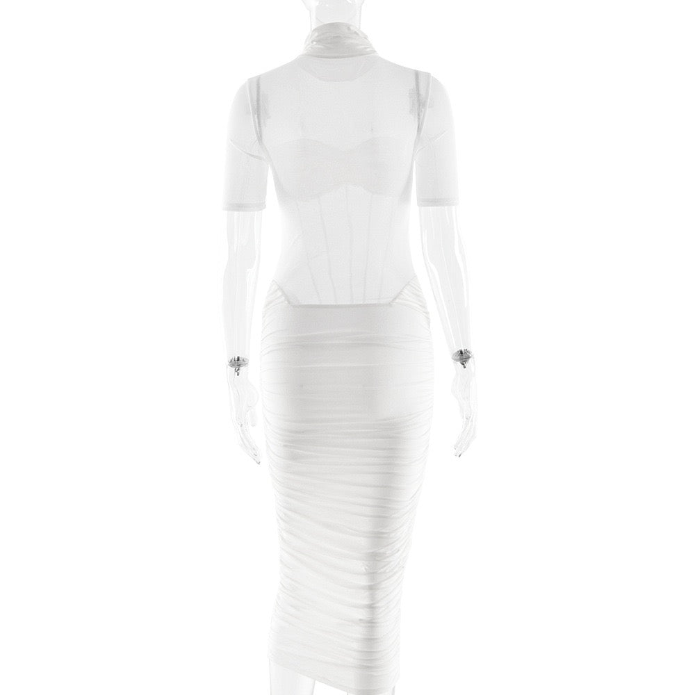 Midi turtleneck dress with mesh and corset design - Sean