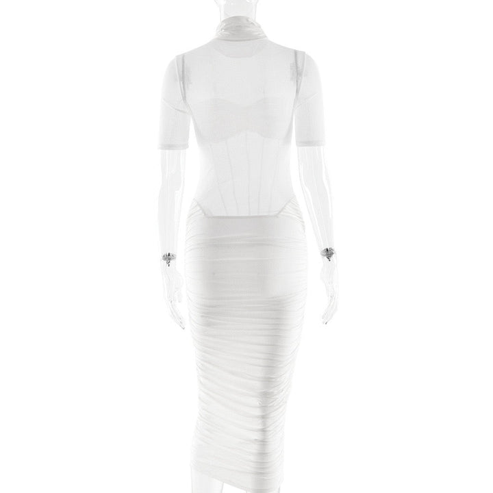 Midi turtleneck dress with mesh and corset design - Sean