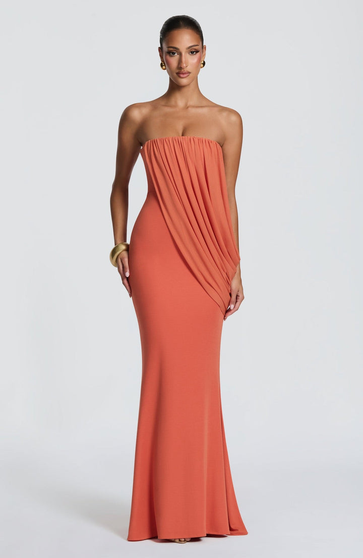 Strapless maxi dress with pleat detailing – Ronili