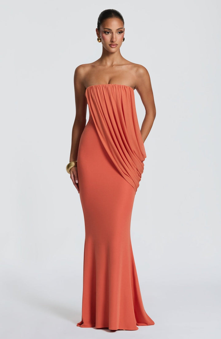 Strapless maxi dress with pleat detailing – Ronili