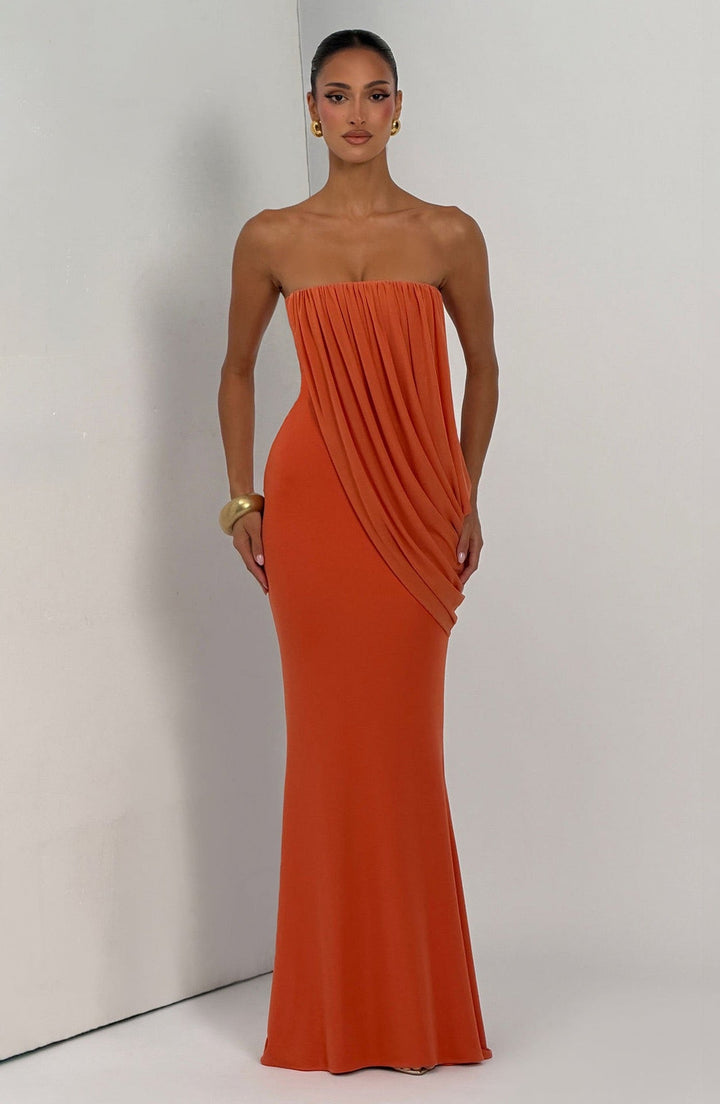 Strapless maxi dress with pleat detailing – Ronili