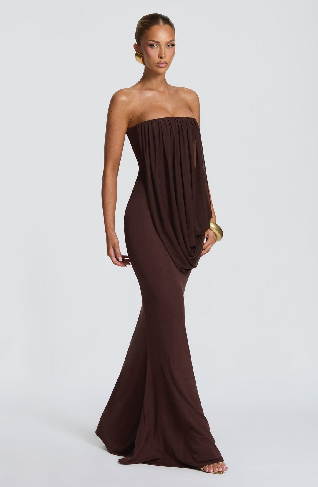 Strapless maxi dress with pleat detailing – Ronili
