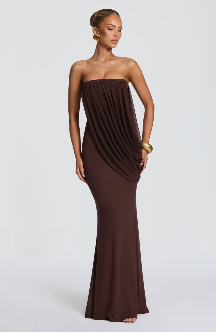 Strapless maxi dress with pleat detailing – Ronili