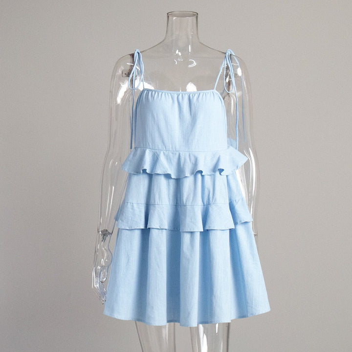 Mini Dress with Tiered Ruffle and Shoulder Tie - DANIELLA