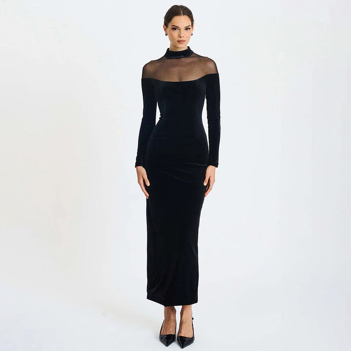 Elegant velvet maxi dress with chiffon design - Michaela