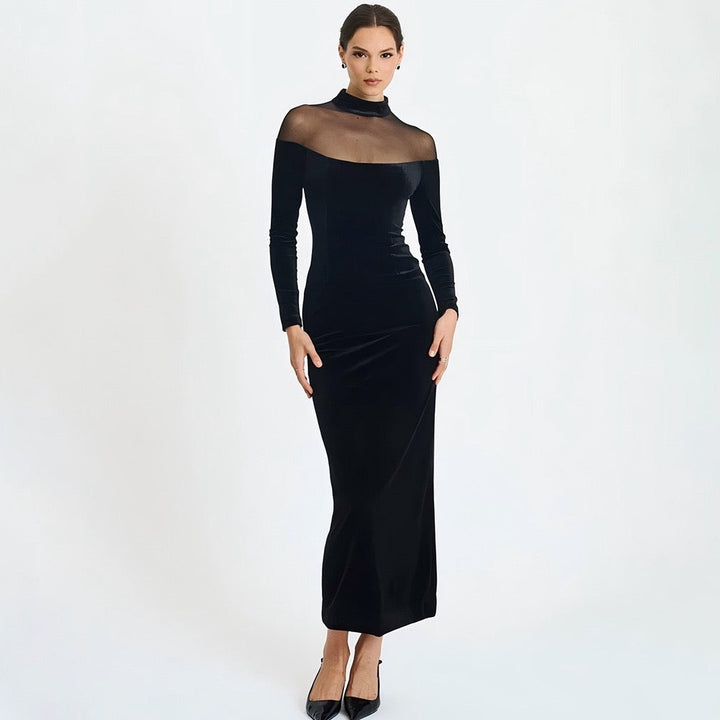 Elegant velvet maxi dress with chiffon design - Michaela