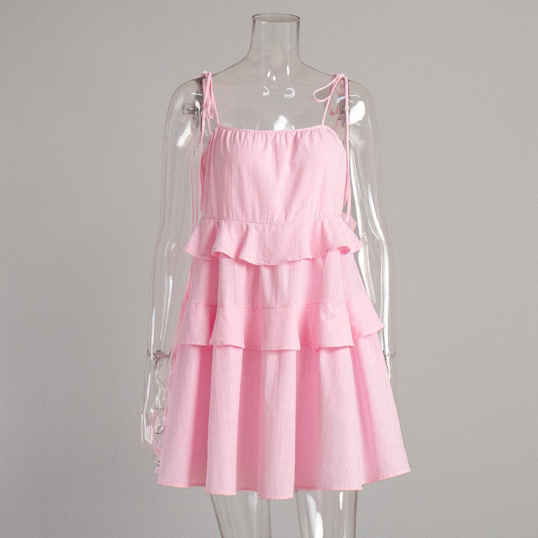 Mini Dress with Tiered Ruffle and Shoulder Tie - DANIELLA