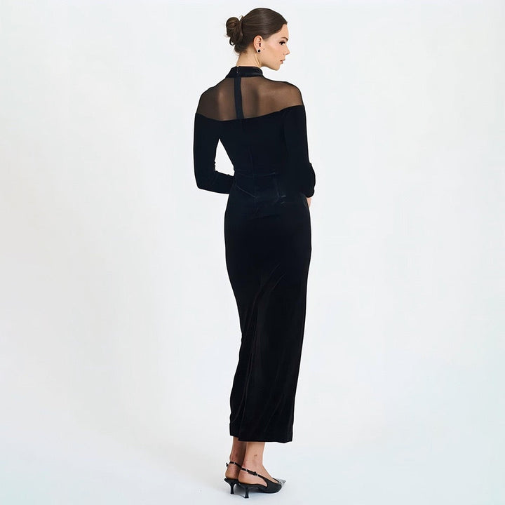 Elegant velvet maxi dress with chiffon design - Michaela