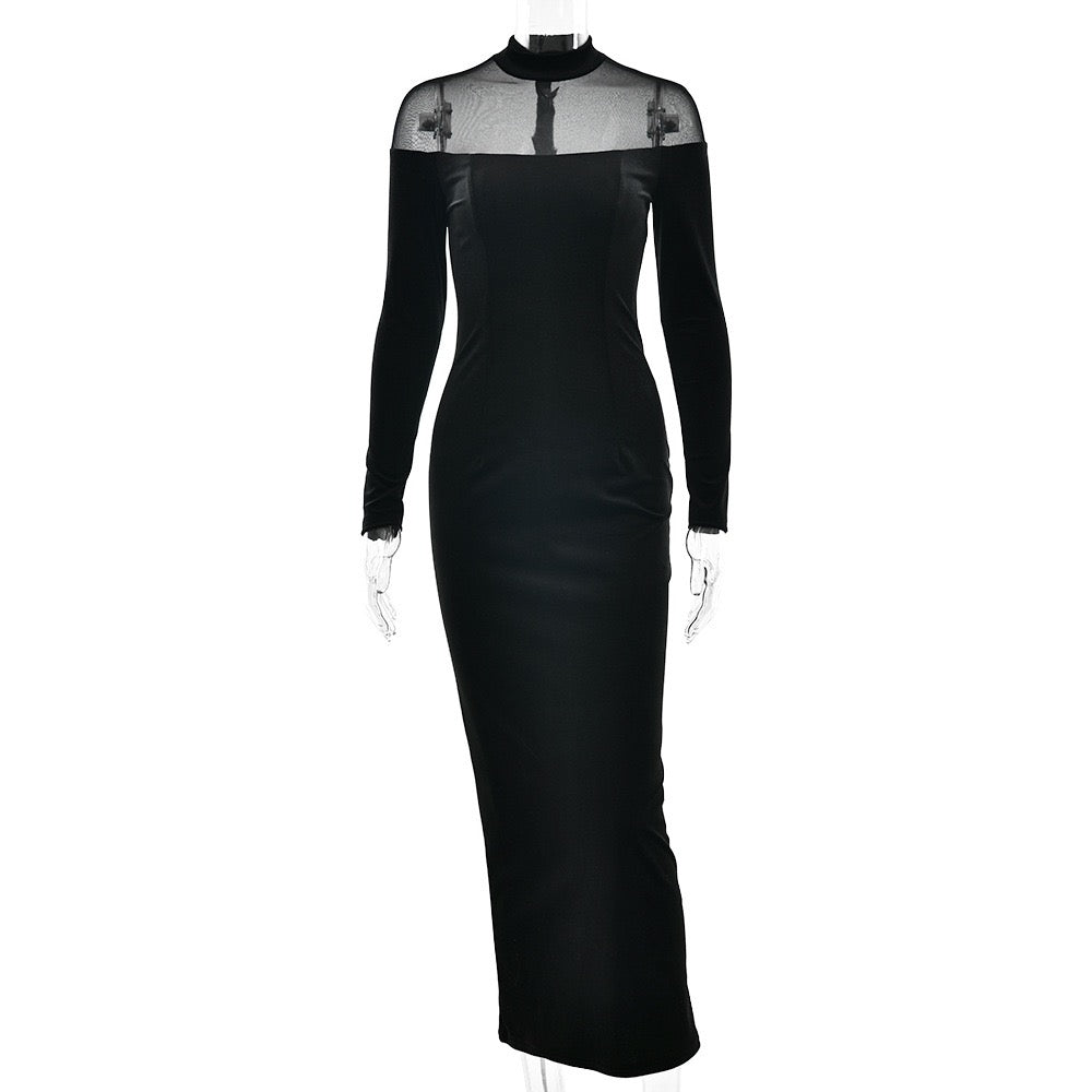 Elegant velvet maxi dress with chiffon design - Michaela