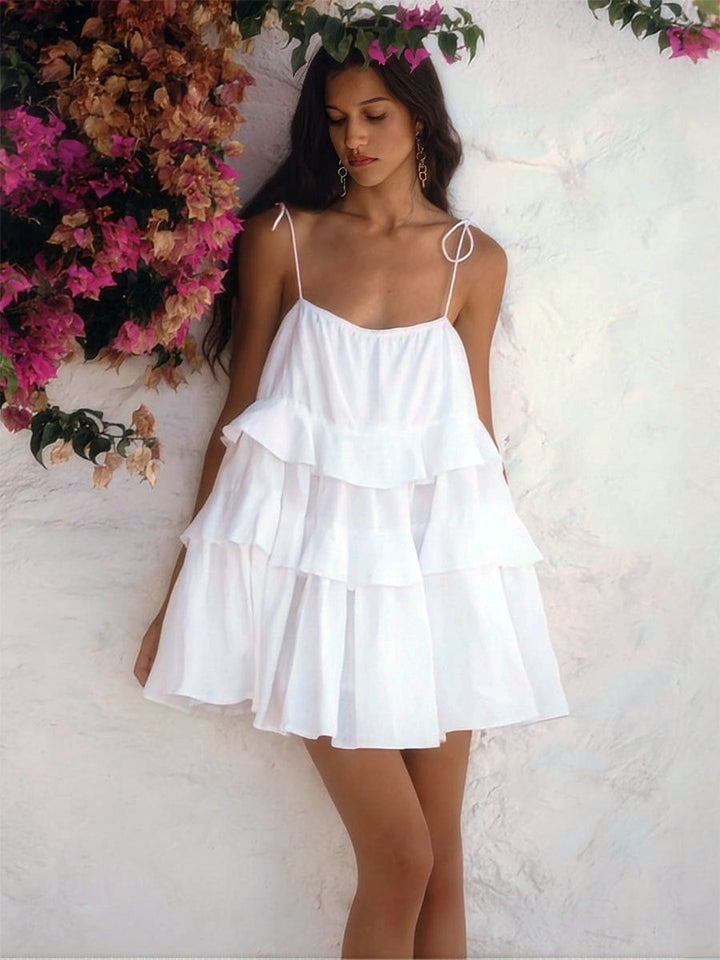 Mini Dress with Tiered Ruffle and Shoulder Tie - DANIELLA