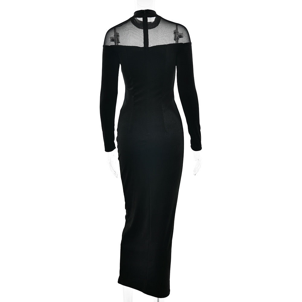 Elegant velvet maxi dress with chiffon design - Michaela