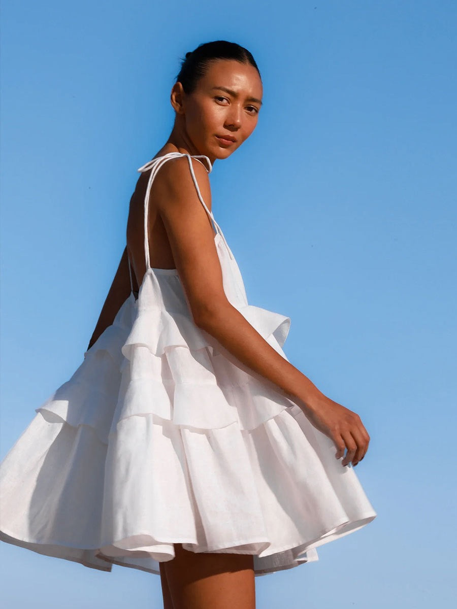Mini Dress with Tiered Ruffle and Shoulder Tie - DANIELLA