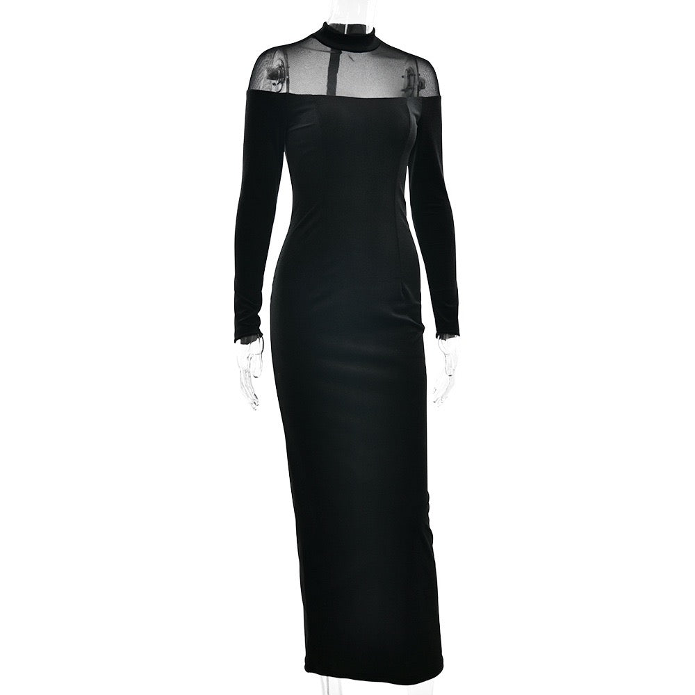 Elegant velvet maxi dress with chiffon design - Michaela