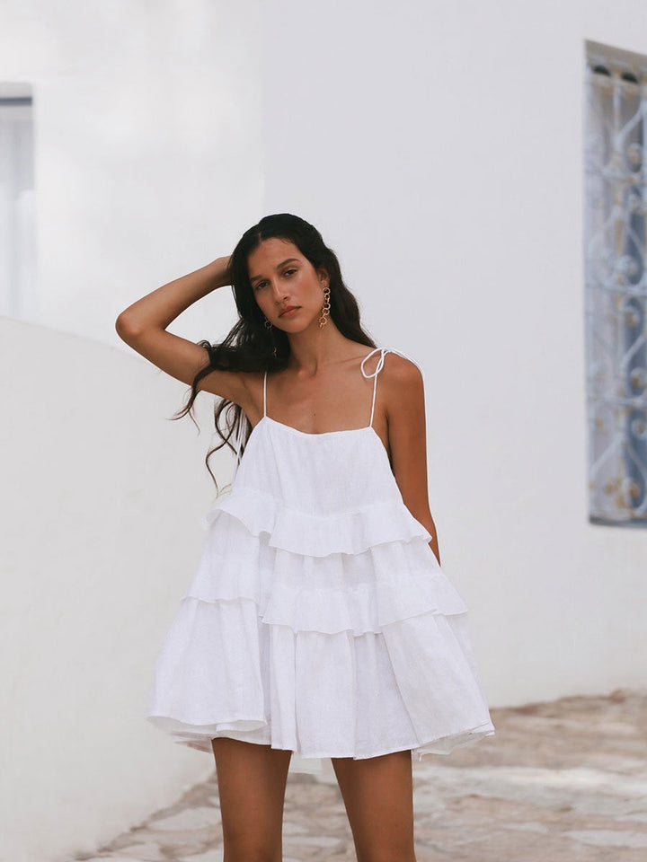 Mini Dress with Tiered Ruffle and Shoulder Tie - DANIELLA