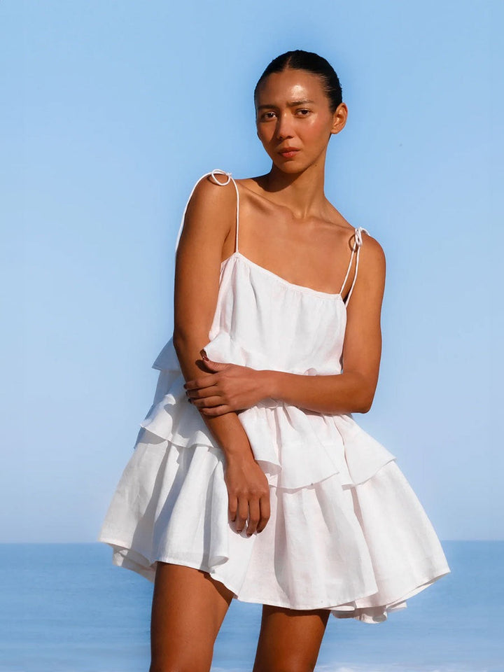Mini Dress with Tiered Ruffle and Shoulder Tie - DANIELLA