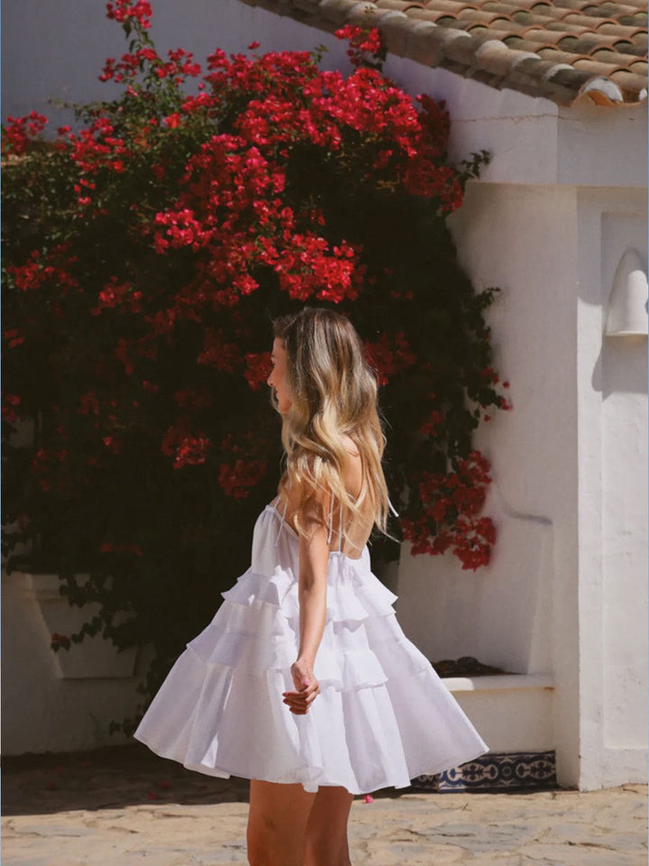 Mini Dress with Tiered Ruffle and Shoulder Tie - DANIELLA