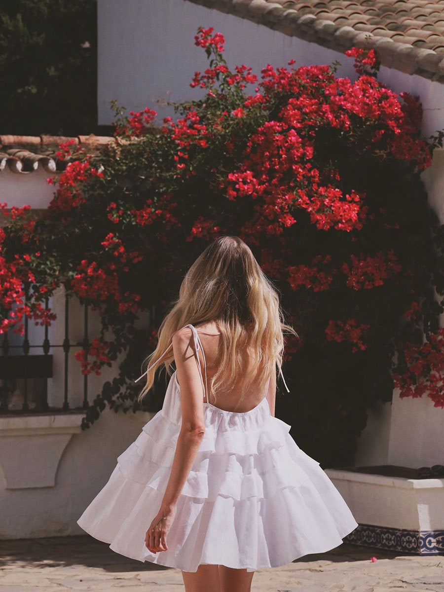 Mini Dress with Tiered Ruffle and Shoulder Tie - DANIELLA
