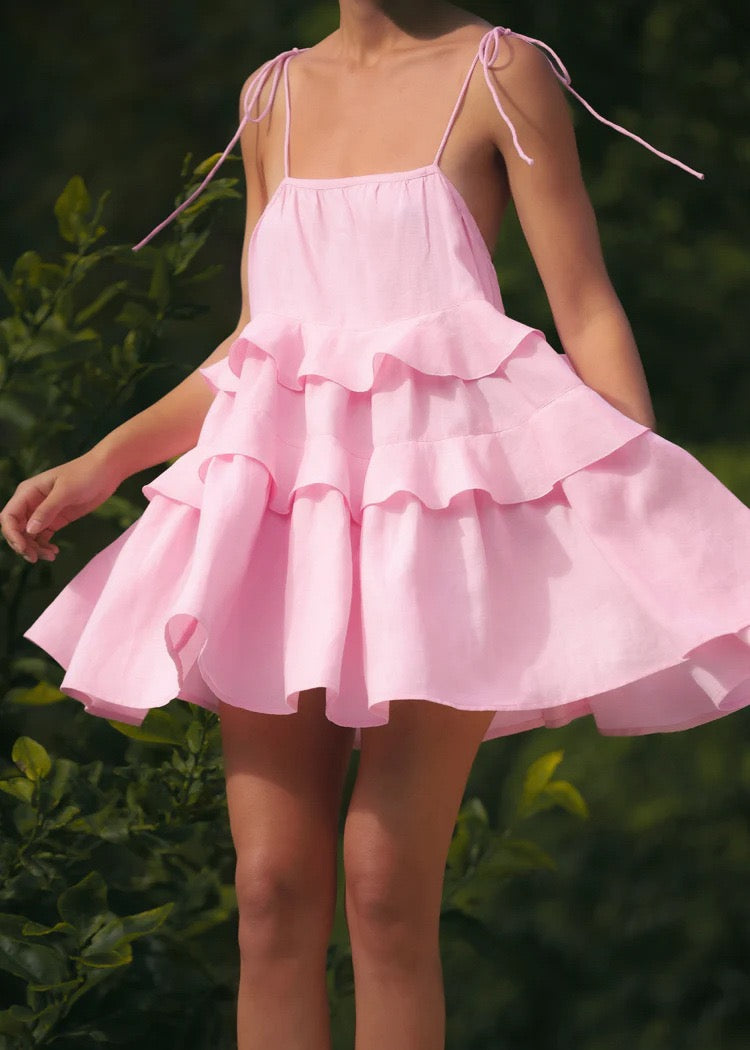 Mini Dress with Tiered Ruffle and Shoulder Tie - DANIELLA