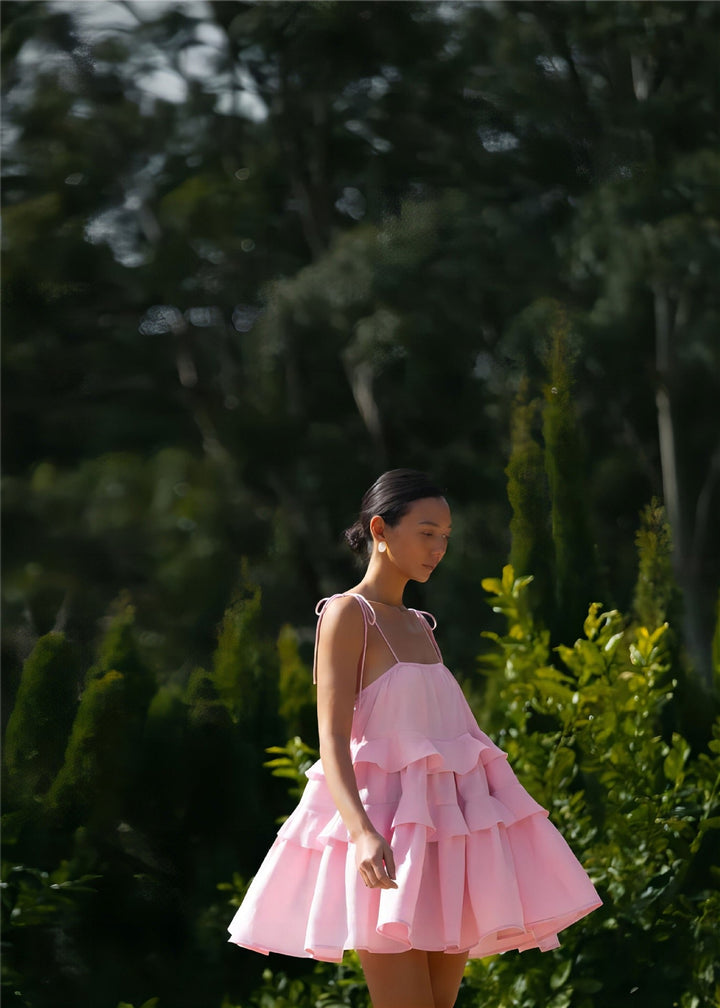 Mini Dress with Tiered Ruffle and Shoulder Tie - DANIELLA