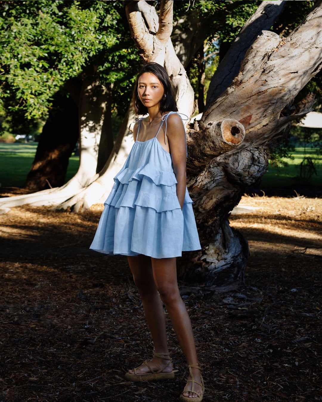 Mini Dress with Tiered Ruffle and Shoulder Tie - DANIELLA