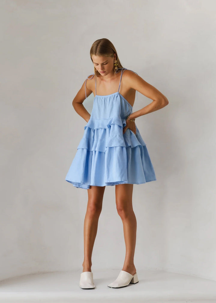 Mini Dress with Tiered Ruffle and Shoulder Tie - DANIELLA