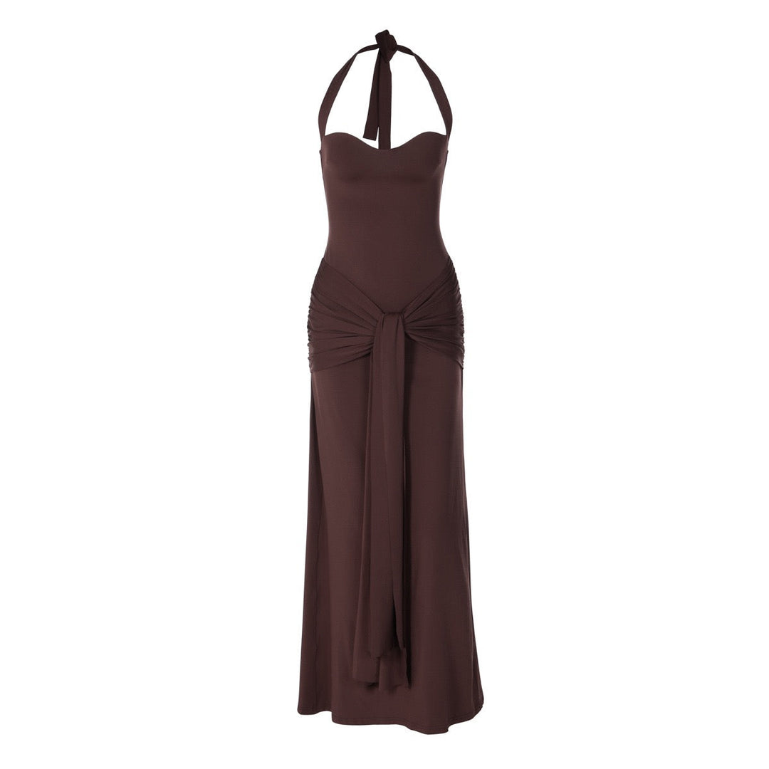 Maxi dress with a neck tie and open back – YALI