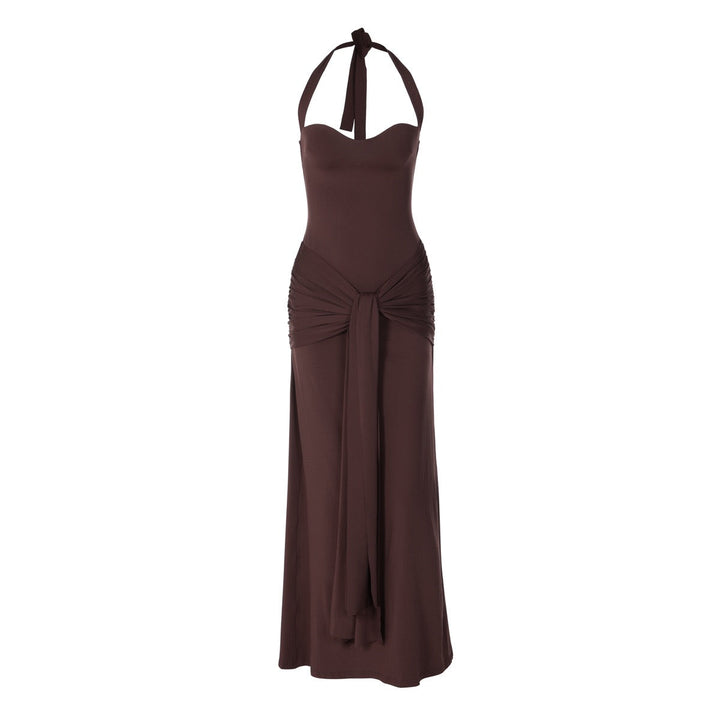 Maxi dress with a neck tie and open back – YALI