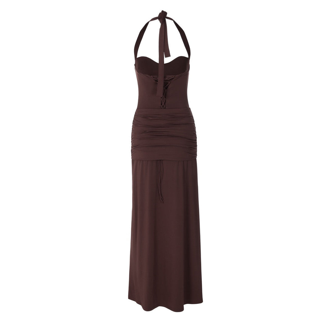 Maxi dress with a neck tie and open back – YALI