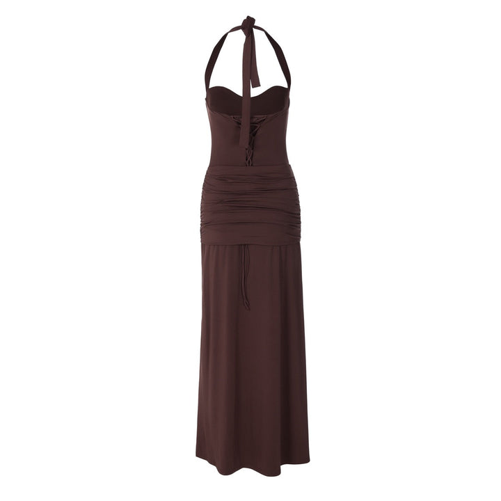 Maxi dress with a neck tie and open back – YALI