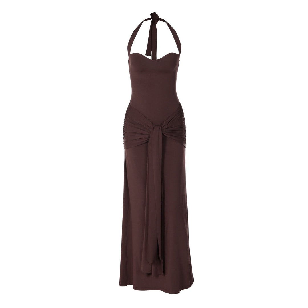 Maxi dress with a neck tie and open back – YALI