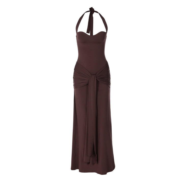 Maxi dress with a neck tie and open back – YALI