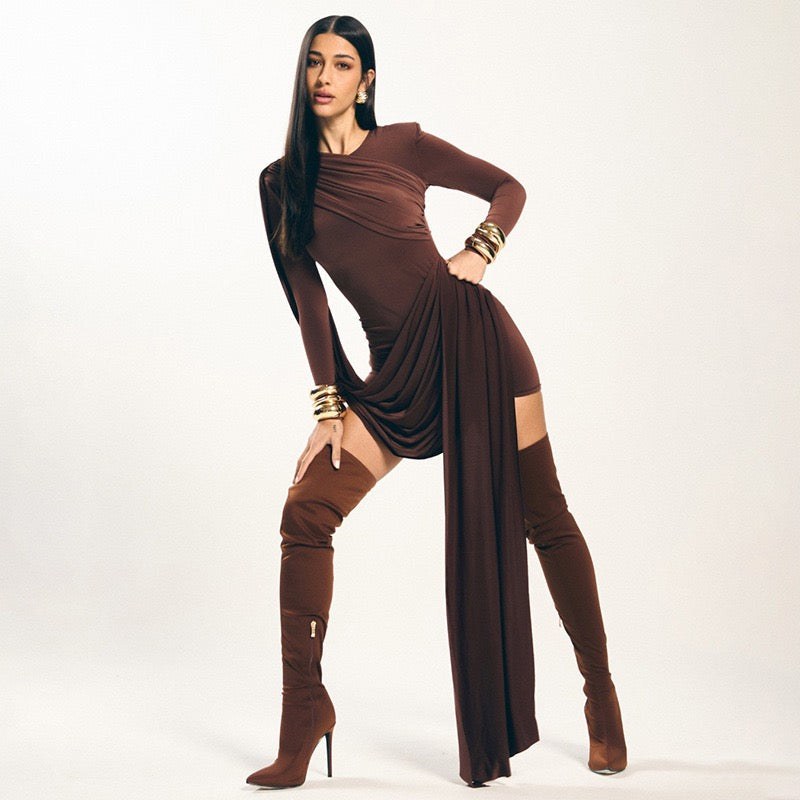 Mini Dress with Pleats and Train - PHINIX