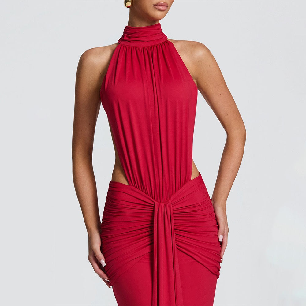 שמלת מקסי קולר בעיצוב כיווצים גב פתוח - CANDELA