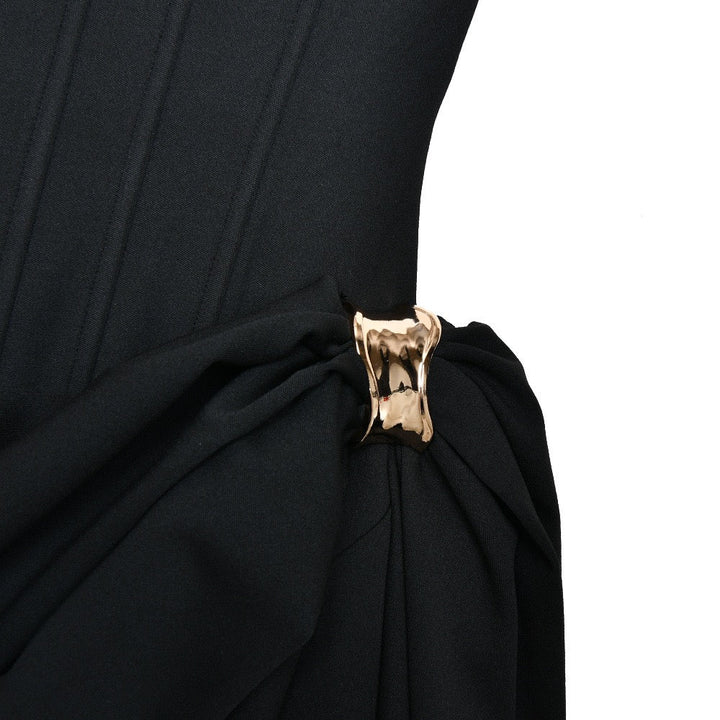 Maxi strapless dress with corset and pleats with buckle decoration - Felice