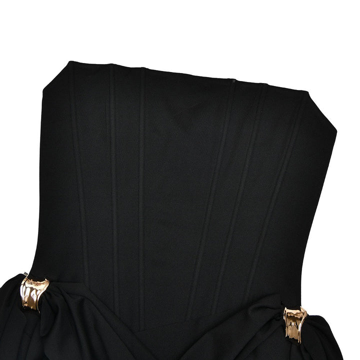 Maxi strapless dress with corset and pleats with buckle decoration - Felice