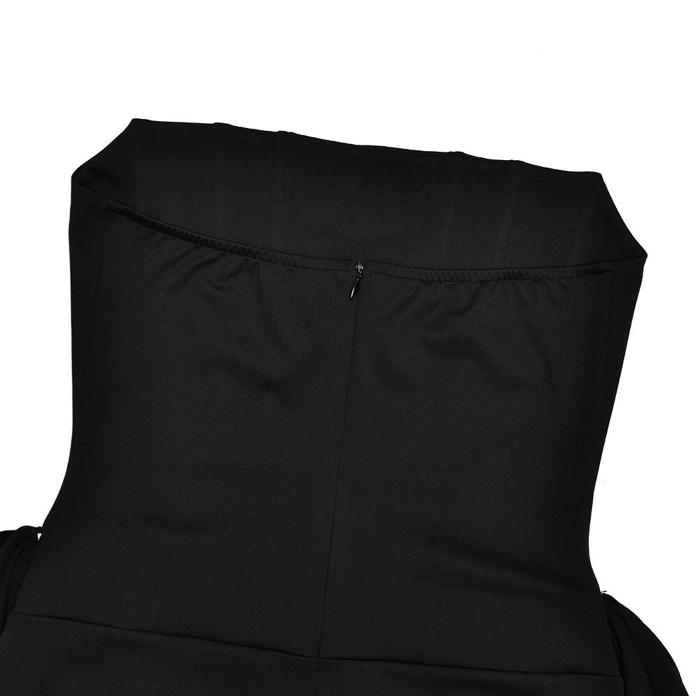Maxi strapless dress with corset and pleats with buckle decoration - Felice