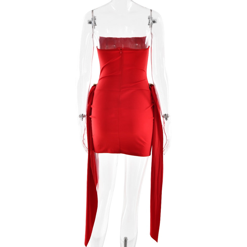 Mini strapless dress with corset and pleats with buckle decoration - Julie